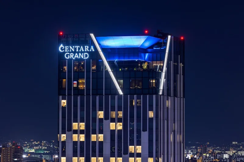 Centara Grand Hotel Osaka rooftop bar near Namba Parks, a luxury pick for sumo in Osaka