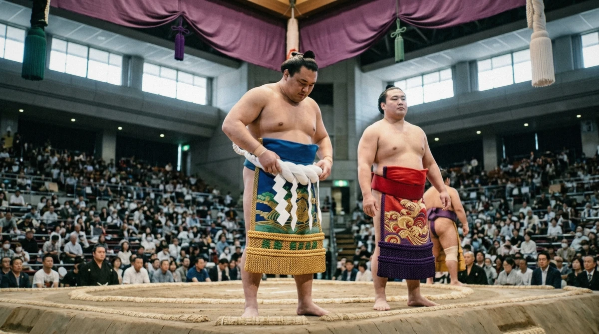 Split view suggesting a choice between Osaka and Tokyo for watching sumo wrestling in Japan